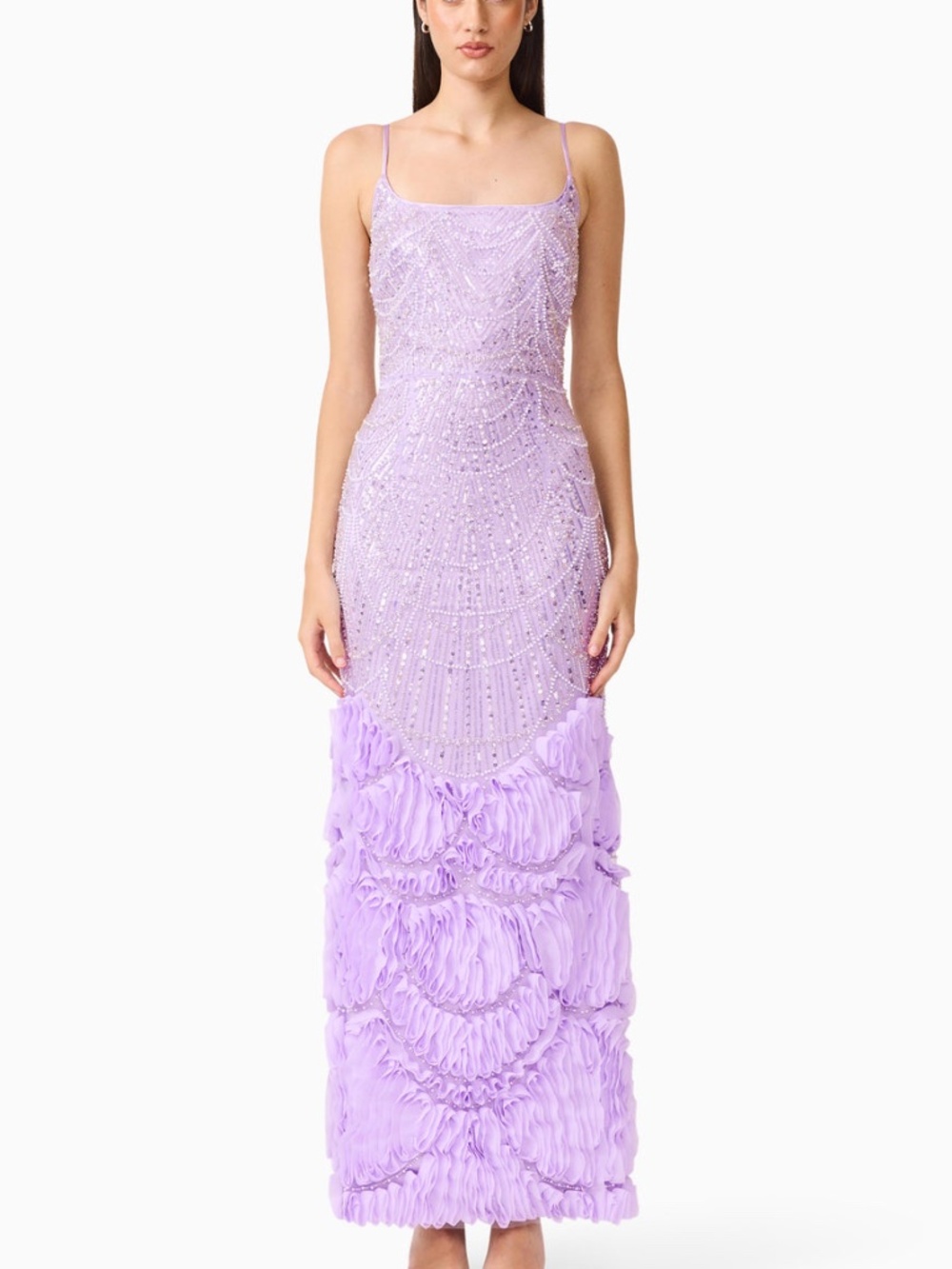 Elliatt Cerise Lilac Purple Embellished Beaded Pearl Gown Dress - Small